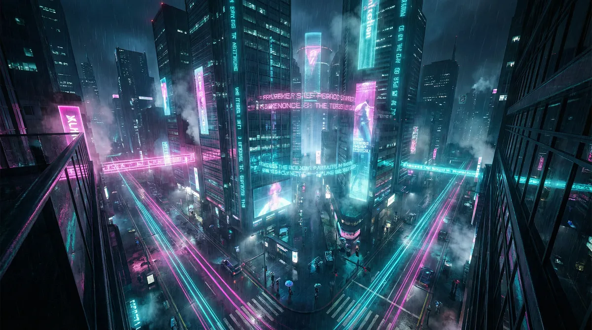 javlibrary 竖屏短剧平台首页背景 - 赛博朋克都市夜景
